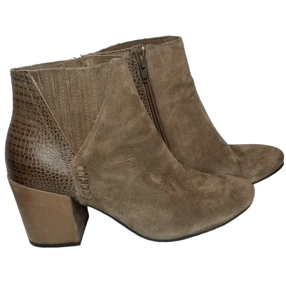 Levity Berlin Snakeskin Leather Brown Side Zipper Block Heel Ankle Booties Sz 9M